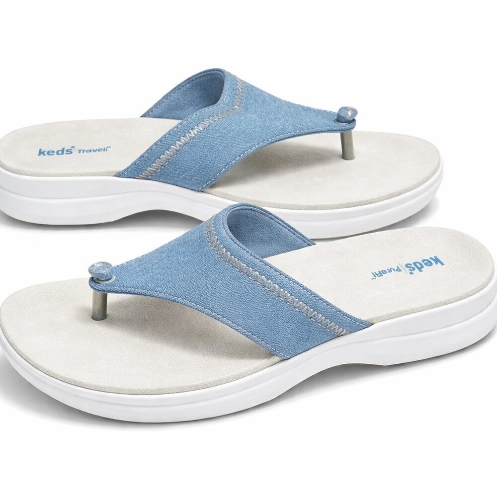 KEDS PUREFIT Blue Canvas Thong Sandals Size 9.5
